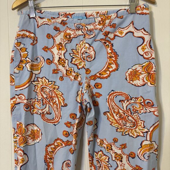 J. McLaughlin Size 12 Mid-rise Slim Fit Dixie Pants Blue Paisley Preppy Coastal - Picture 2 of 11